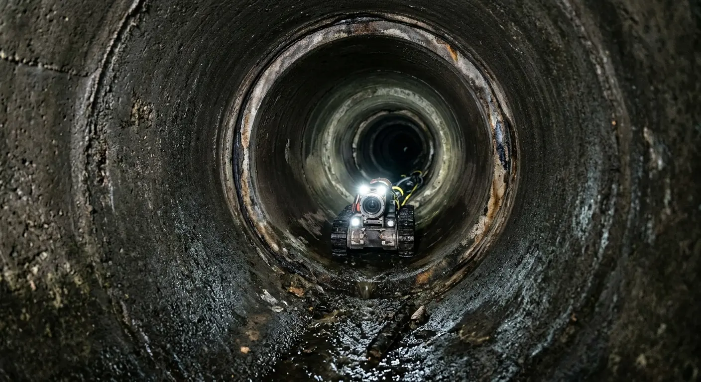Robotic sewer camera inspecting pipe interior for Drain Snake Service in Lakehills